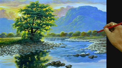 How To Paint Realistic Landscape With Sunlight Shines On The River In