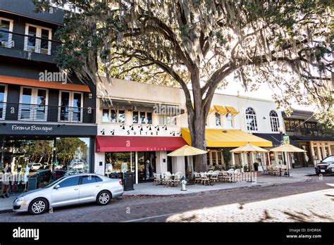 Historic Downtown Shops Along Park Avenue In Winter Park Florida Stock