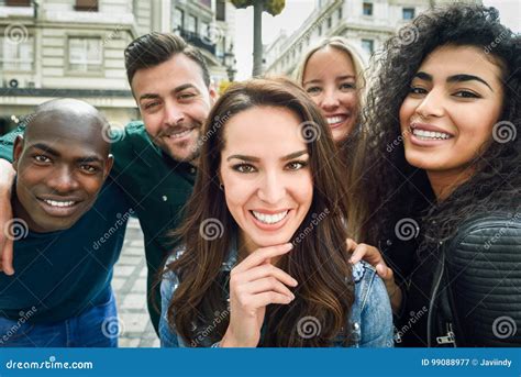 Multiracial Group Of Young People Taking Selfie Stock Image Image Of Photographing Friends