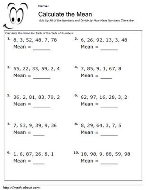 Finding The Mean Of A Set Of Numbers Worksheet
