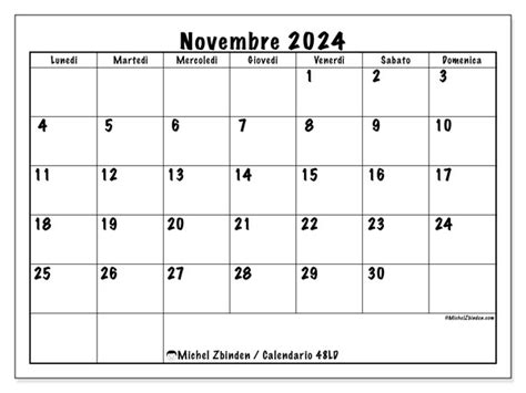 Calendario Novembre 2024 48ld Michel Zbinden It