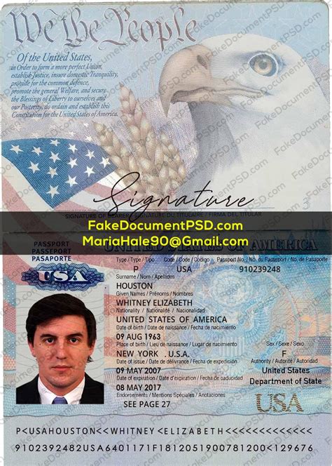 Us Passport Template Psd Usa Fake Editable Blank