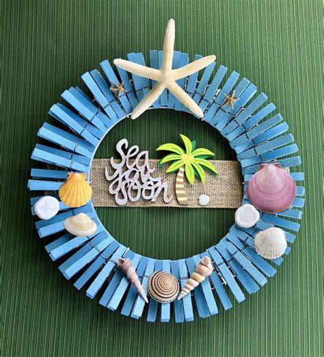 Beach Themed Wreath Clothespin Wreath Decorated With Seashells “sea