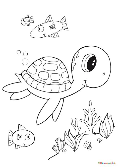 Coloriage tortue 09 un dessin à imprimer avec Tête à modeler