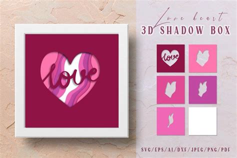 materials clip art and image files heart shadow box svg valentines day decor layered valentine s