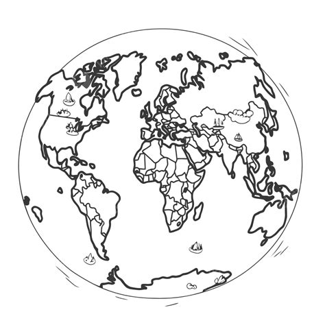 The World Coloring Printable With Map Outline Sketch Drawing Vector Continents Drawing