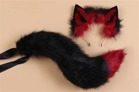 Black Red Fox Tail Plug And Ear Set Wolf Tail Buttplug Ass Etsy