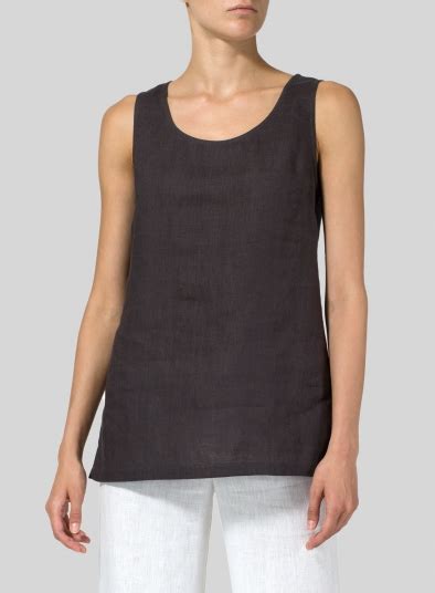 Scoop Neck Long Linen Tanks Plus Size