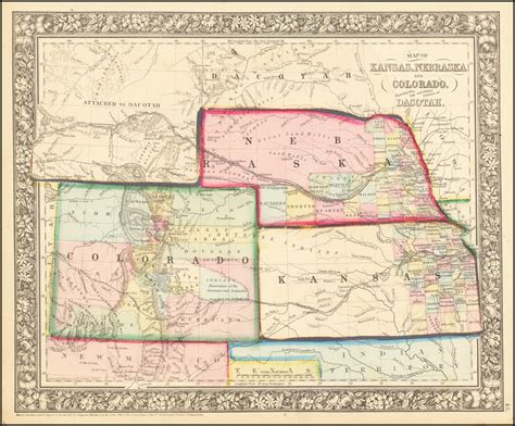Map Of Kansas Nebraska And Colorado Showing Also The Southern Portion Of Dacotah Wyoming