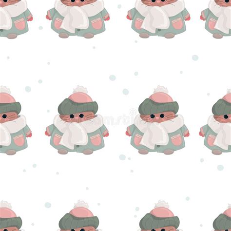 Cute Little Cartoon Animal In Winter Clothes In Snow Making Snow Angels