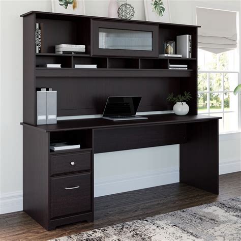 Cabot 72w Computer Desk With Hutch And Drawers In Espresso Oak
