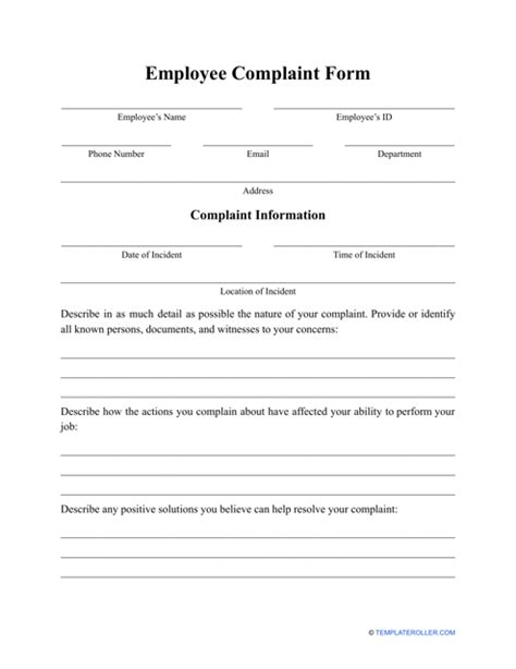 Employee Complaint Form Fill Out Sign Online And Download PDF Templateroller