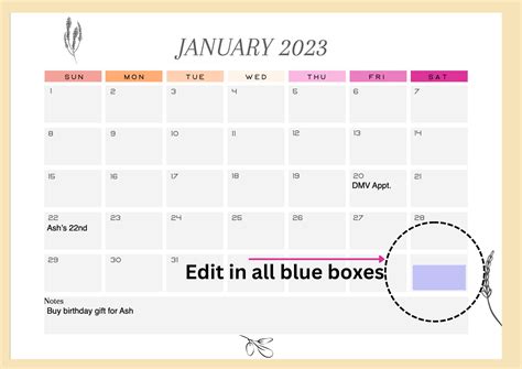 2023 calendar editable calendar minimalist calendar lgbt pride lesbian pretty calendar