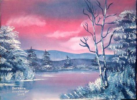 Winter Sunset Oil Painting By Barbara Honsberger