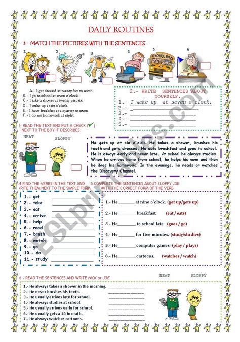Daily Routines 3rd Person Interactive Worksheet Bank2home Com