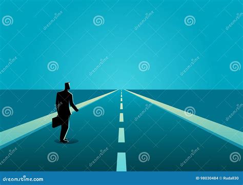 Businessman On A Long Road Stock Vector Illustration Of Road 98030484