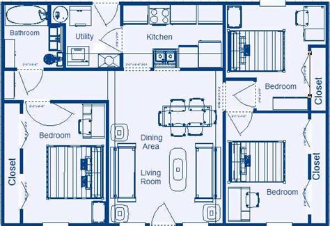 A three 3 room home plan can have all the upscale amenities for an average family to live. three bedroom one story house plans - Google Search ...