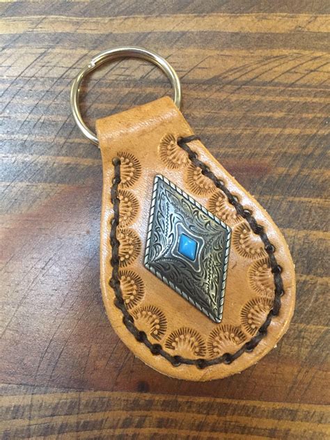 Tooled Keychain Etsy Hand Tooled Leather Leather Key Fobs Leather
