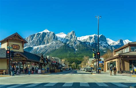 Town Of Canmore Street View In Autumn Season Sunny Day Morning Ab