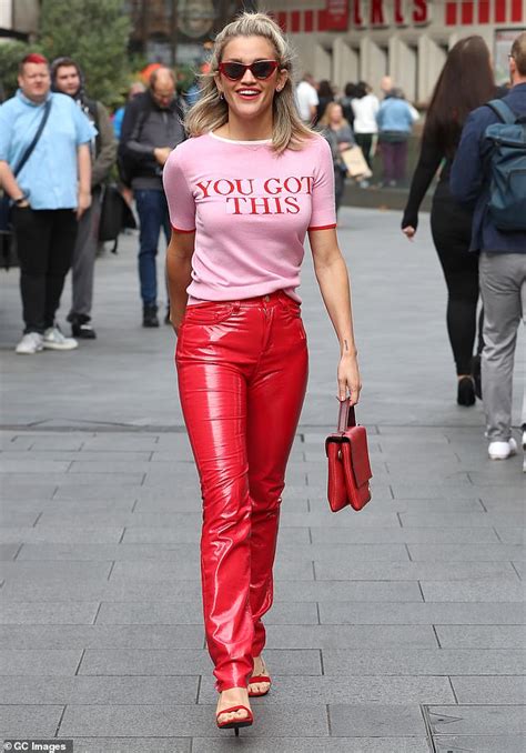 Ashley Roberts Turns Heads In Red Pvc Flares And A You Got This Slogan Tee Daily Mail Online