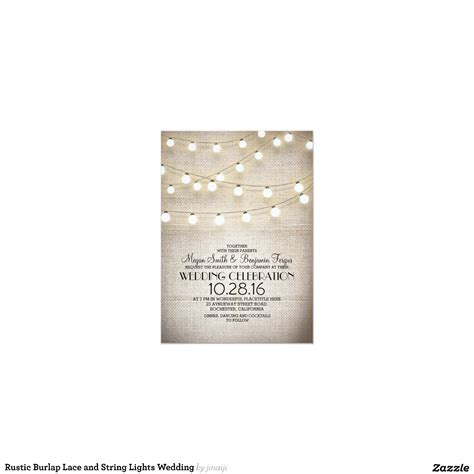 Burlap Lace And String Lights Rustic Wedding Invites 5 X 7 Invitation Card Zazzle