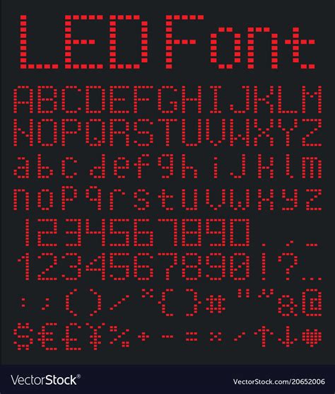 Digital Alphabet And Numbers Set Red Led Font Vector Image