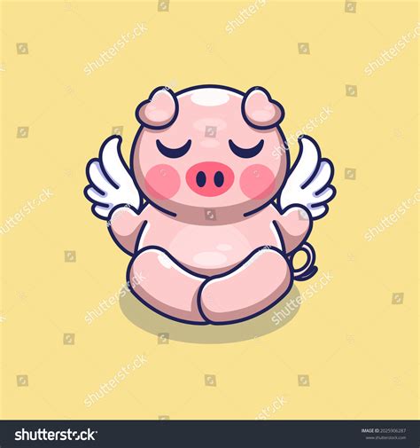 Cute Angel Pig Meditation Wings Cartoon Stock Vector Royalty Free