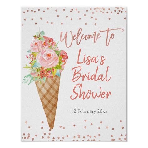 Ice Cream Shes Been Scooped Bridal Shower Welcome Poster Zazzle Bridal Shower Bridal