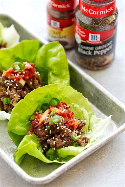 Kimchi on 1 leaf lettuce. Bulgogi Lettuce Wraps - how to make Korean beef bulgogi ...