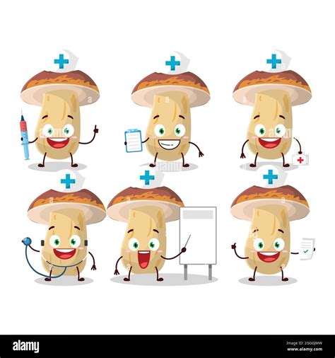 doctor profession emoticon with new cep mushroom cartoon character vector illustration stock