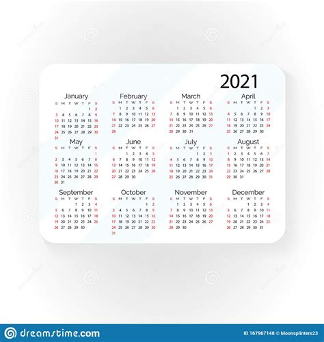 Horizontal Vector Pocket Calendar 2021 Year Minimal Business Simple