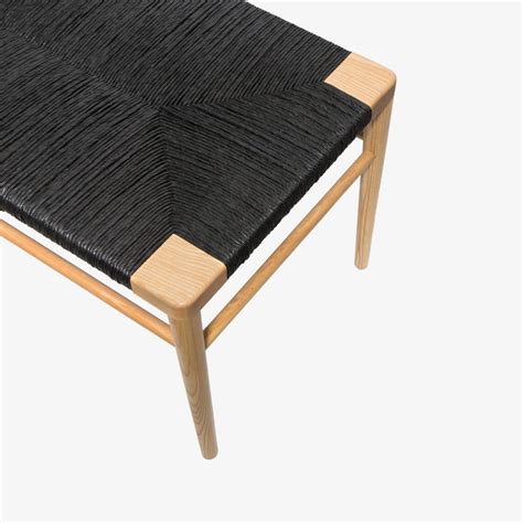 Smilow Solid Ash Bench With Hand Woven Black Rush Seat Regeneration