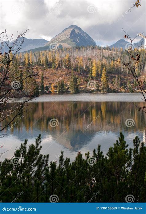 Nature Mountain Scene With Beautiful Lake In Slovakia Tatra Strbske