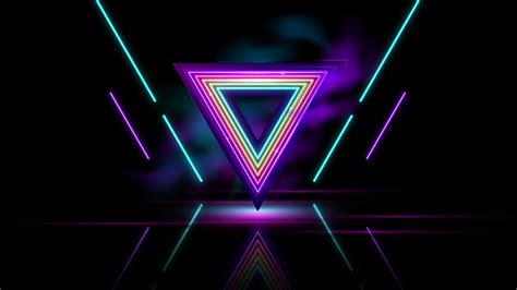 Download 3840x2160 Wallpaper Neon Lights Triangles Dark Abstract 4k
