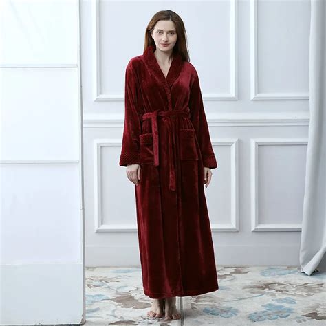 Female Winter Warm Robe Thick Flannel Kimono Bathrobe Gown Solid Color Sexy Long Sleeve