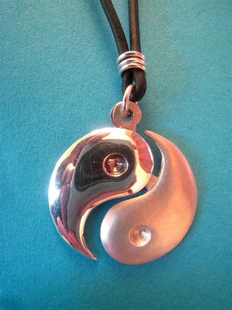 yin yang symbol necklace separated in two pieces from solid sterling silver hand carved using