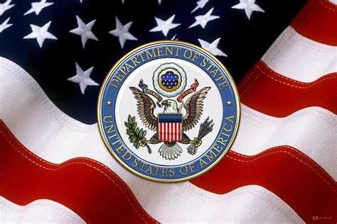 U S Department Of State D O S Emblem Over American Flag Digital Art
