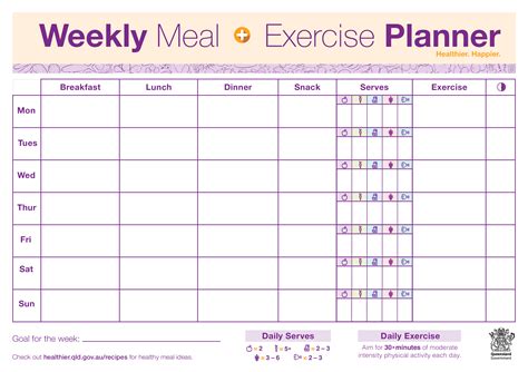 Weekly Exercise Planner Template Colorful Workout Schedule Plan Aily