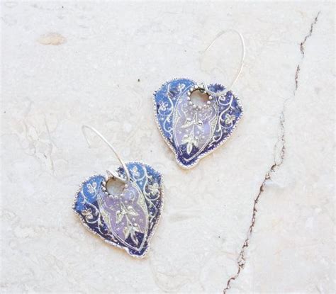Purple Enamel Heart Earrings Art Nouveau Etsy Enamel Heart Earring