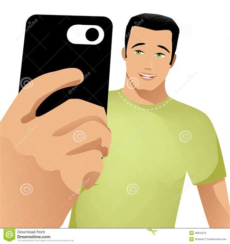 Cute guy takes a selfie stock illustration. Illustration of clipart - 38816276