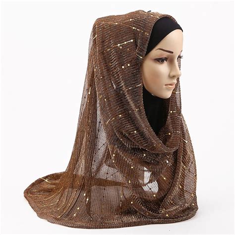 2018 new muslim plain shiny hijab hair scarf women long sequins shimmer jersey head wrap scarves