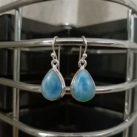 Handmade Larimar Drop Earrings Made With 925 Sterling Silver Etsy