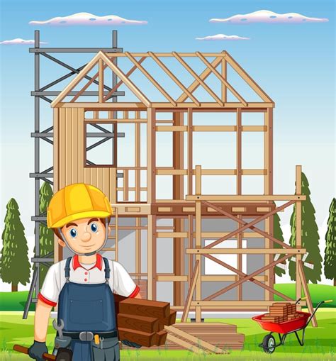 Free Vector Cartoon Scene Of Building Construction Site