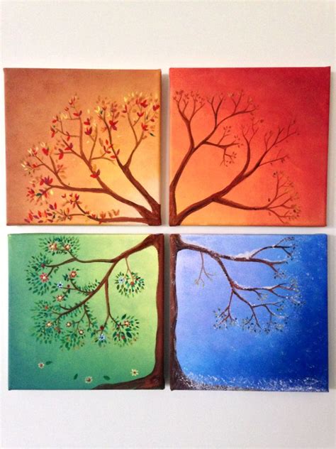 Four Season Tree Canvas Painting Arte Dell Albero Arte Di Bambino Dipinti Semplici