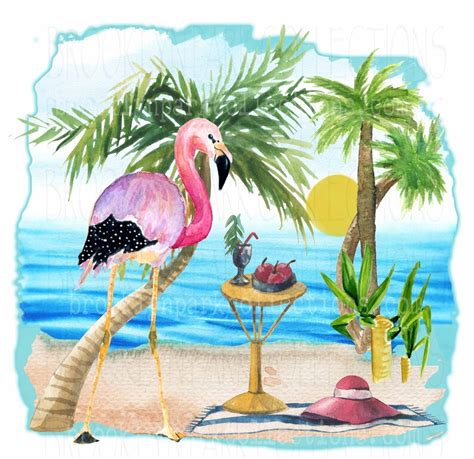 Beach Flamingo Tropical Vacation Instant Download Etsy