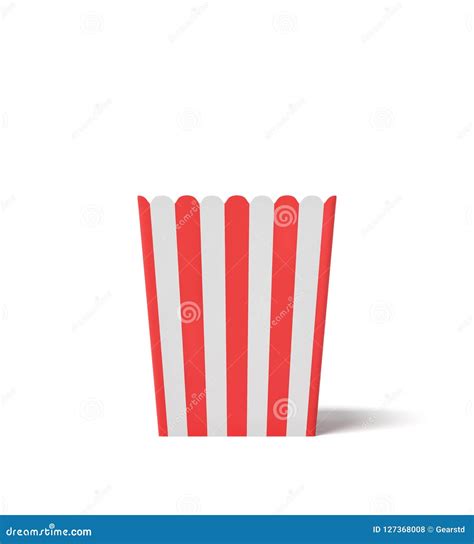 3d Rendering Of A Empty Square Striped Popcorn Bucket In White