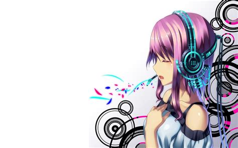 Headphones Abstract Multicolor Patterns Pink Hair Short Hair Anime