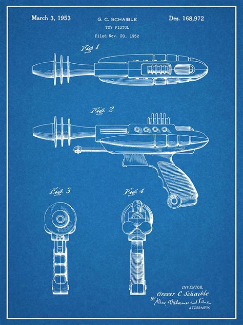 1953 Ray Gun Toy Pistol Blueprint Patent Print Drawing By Greg Edwards