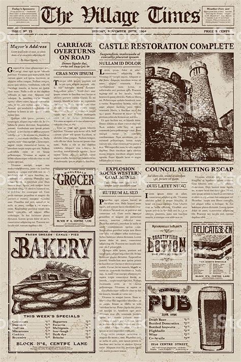 A Vector Illustration Of An Old Fashioned Newspaper In A Victorian