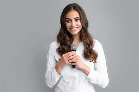 Beautiful Business Woman Is Speaking On Conference Portrait Of Young